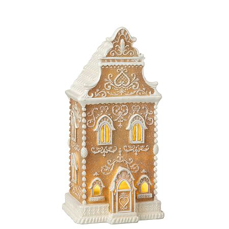 Maison en pain d&#39;épice de Noël J-Line avec éclairage LED (beige/blanc)