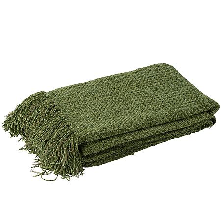 Scandinavian home design - harmony through hyggelig minimalism in Scandi style interior design 20th century J-Line plaid made of woven viscose with fringes, moss green (130 x 180 cm)