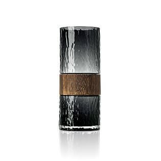 Vase "Wood You Be Mine" aus Glas + Naturholz (dunkelgrau)