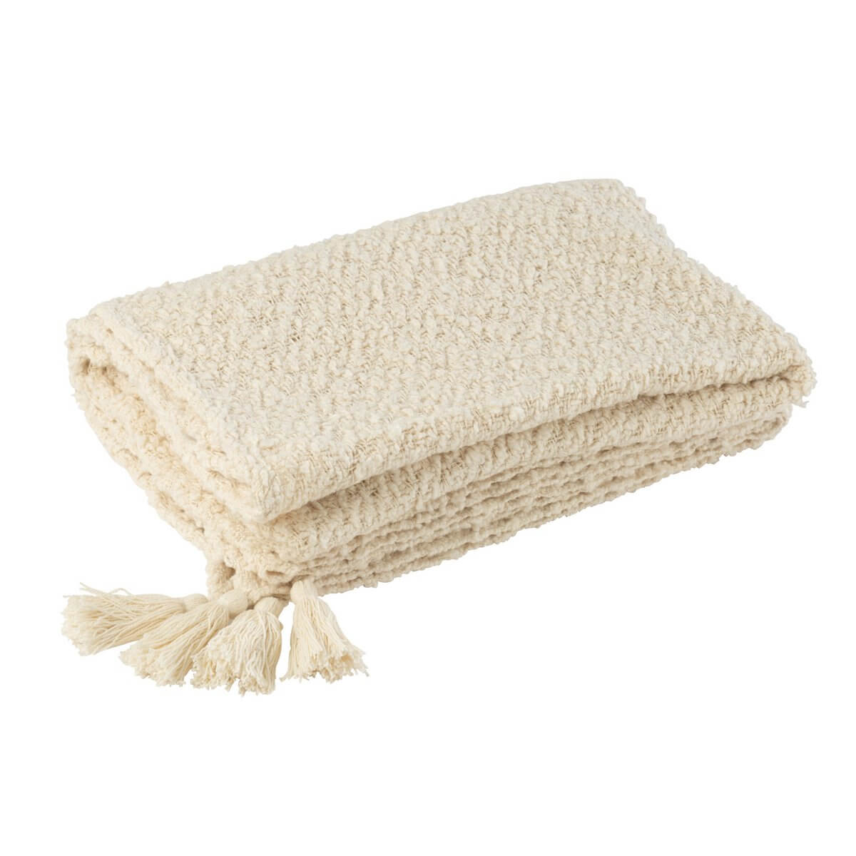 Carreaux en coton tissé J-Line avec pompons, crème (130 x 180 cm) Carreaux en coton tissé J-Line avec pompons, crème (130 x 180 cm)