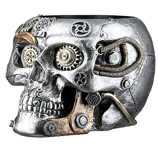 Totenkopf Pflanzgefäß "Steampunk Skull", Antik-Metallic-Optik