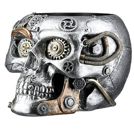 Totenkopf Pflanzgefäß "Steampunk Skull", Antik-Metallic-Optik