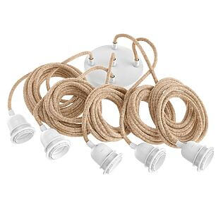 Sistema de suspensión para lámparas de techo/colgantes – 5 portalámparas (blanco) con cable de yute