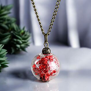 Bronzene Anhängerkette mit echten Dillblüten, Vintage Stil