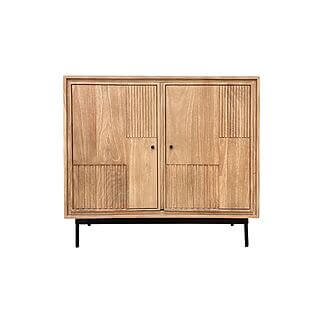 Elegante cassettiera "Bata" a 2 ante, in legno di mango con delicate doghe