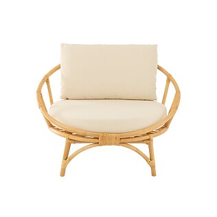 J-Line rattan design armchair including cushion – natural/white (jute-textile mix)