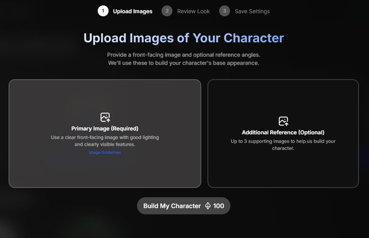 Für die Charaktererstellung benötigt es lediglich bis zu 4 Referenzbilder oder eine detaillierte Texteingabe.