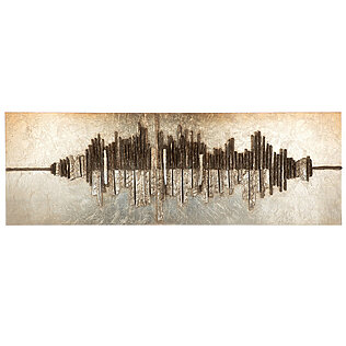Luxuriöses horizontales Wandbild "Altinoh" aus Holz + Kunstharz, schwarz-gold