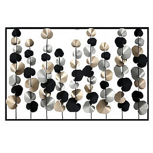 Metall-Wandrelief "Ranken" mit Blättermotiv und schwarzem Rahmen