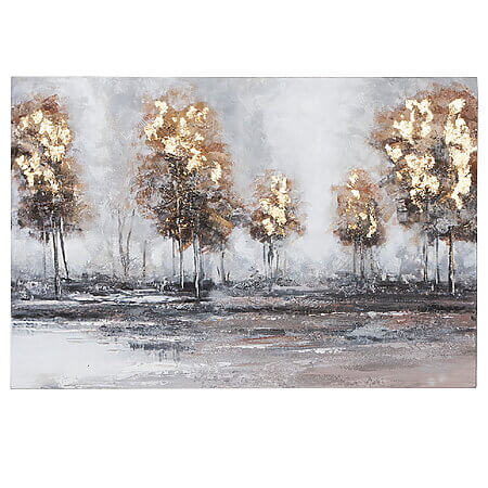 Handgemaltes Leinwandbild "Waldlichtung", Bäume mit goldfarbenen Akzenten