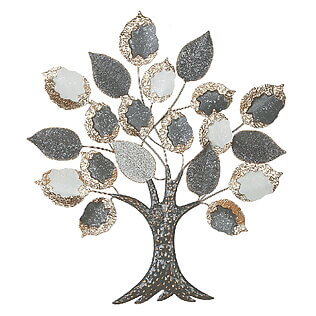 Rilievo da parete in metallo "Grande Albero" con foglie decorate