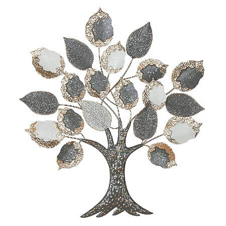 relief mural en métal « Arbre d'argent », décoration murale monochrome