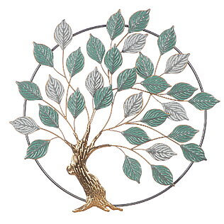 Bas-relief mural en métal « Arbre dans un cercle » aux feuilles scintillantes