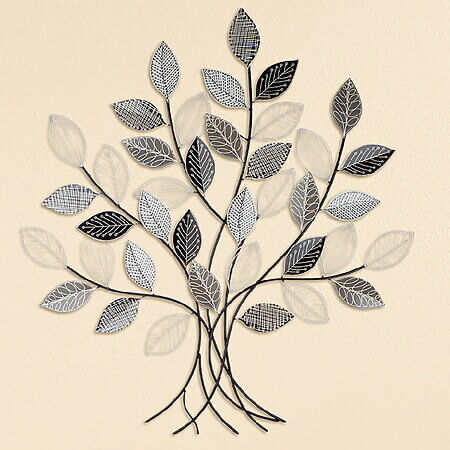 Großes Metall-Wandrelief "Graphic Tree", semiabstrakter Baum mit schimmernden Blättern