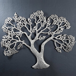 Rilievo da parete in metallo "Albero d'argento", decorazione da parete monocromatica