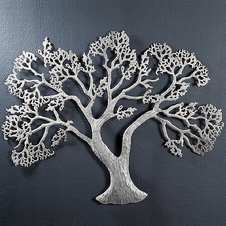 relief mural en métal « Arbre d'argent », décoration murale monochrome