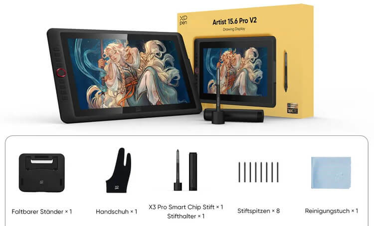 XPPen Artist 15.6 Pro V2 Grafiktablett mit Bildschirm, 16384 Druckstufen, 15,6 Zoll tragbares Grafikdisplay, 8 Shortcut-Tasten