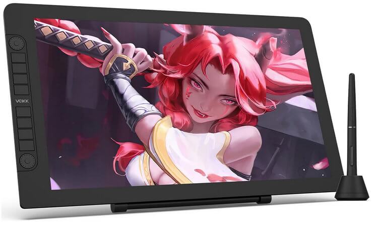 VEIKK Studio VK2200 Pro Grafiktablett mit Bildschirm, 21.5 Zoll FHD IPS Pen Display mit 8192 Passiv-Stift, 8 Schnelltasten und verstellbarem Ständer