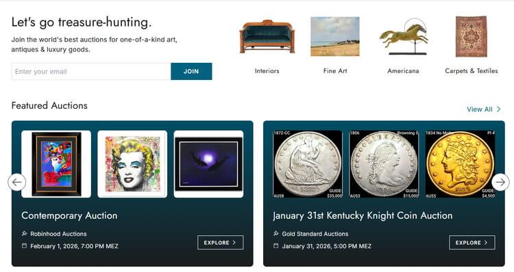 liveauctioneers - Weltweite Auktionen für einzigartige Kunst, Antiquitäten und Luxusgüter.