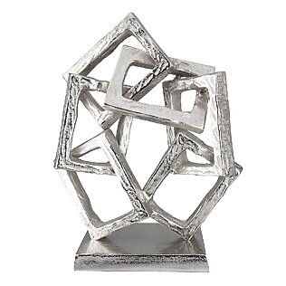 Sculpture abstraite en métal « Carré », œuvre d'art en aluminium argenté