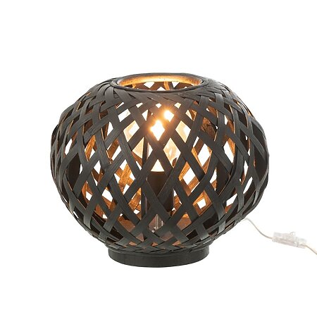 J-Line Bauchige Lampe aus geflochtenem Bambus, Schwarz
