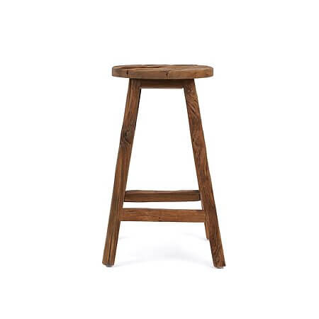 Rustic bar stool "Shibori" made from sustainable upcycled teak wood