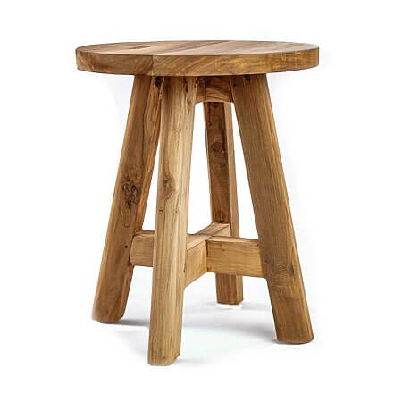 Tabouret « Atziri » artisanal en bois de teck (naturel)