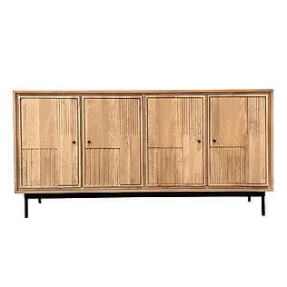 Elegant "Bata" sideboard with 4 doors, mango wood with delicate slats