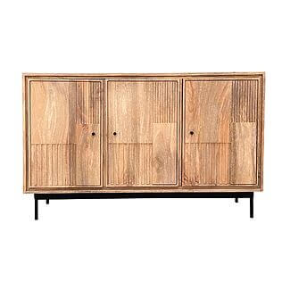 Elegantes Sideboard "Bata" mit 3 Türen, Mangoholz mit filigranen Lamellen