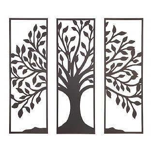 Cuadro de pared de metal "Tríptico de árboles", marco negro mate