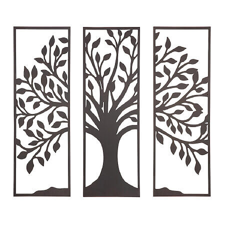 Arte murale in metallo "Trittico dell'albero", cornice nera opaca