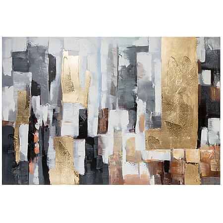 Abstraktes Leinwandbild "Blocks", handgemalt mit goldfarbenen Akzenten