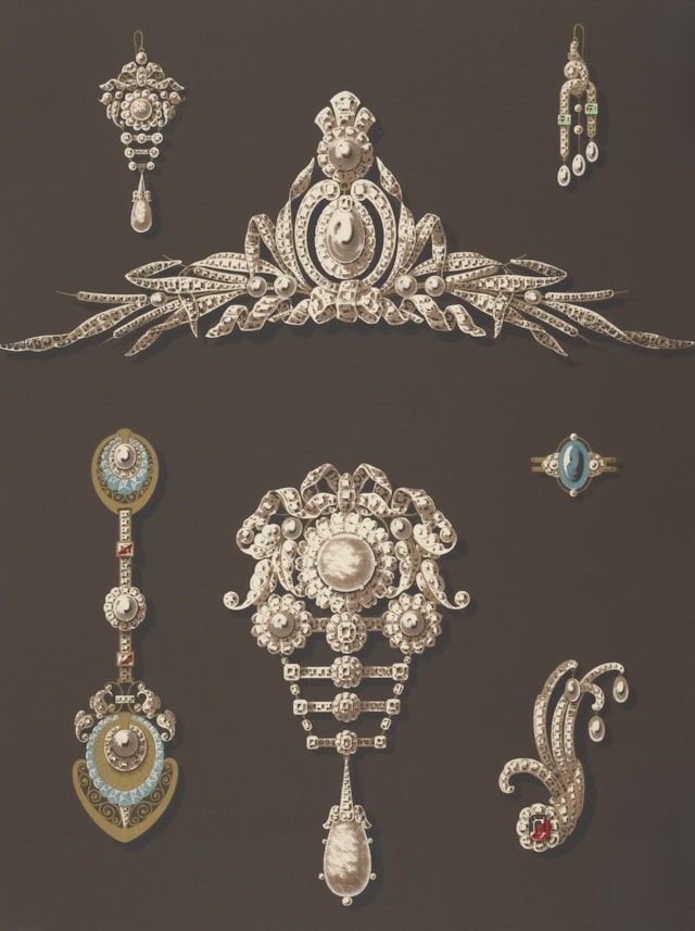 Schmuckentwürfe aus der Rokoko-Epoche.