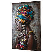 African Art Frauenportrait "Maleika", handbemaltes Metallbild (3D Optik) African Art Leinwandbild "Maleika", handgemaltes Frauenportrait (3D Optik)
