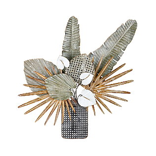 Florales Metall-Wandrelief "Aruba" mit glänzendem Blättermotiv