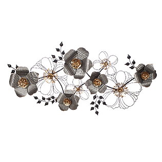 Florales Metall-Wandrelief "Blossom" mit glänzendem Blättermotiv