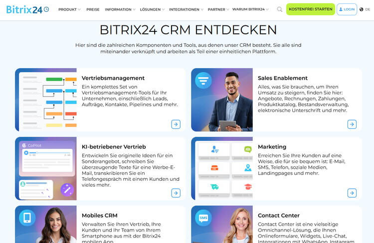 Bitrix24 versteht sich als eine einheitliche Arbeitsumgebung, die über 35 Tools unter einem Dach vereint.