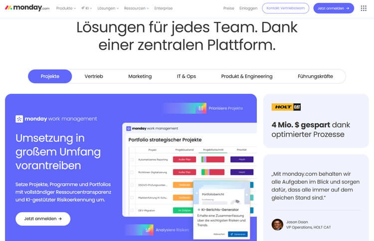 monday.com - vielseitige No-Code/Low-Code Plattform für Teams, mit einer integrierten,KI-gestützten Plattform