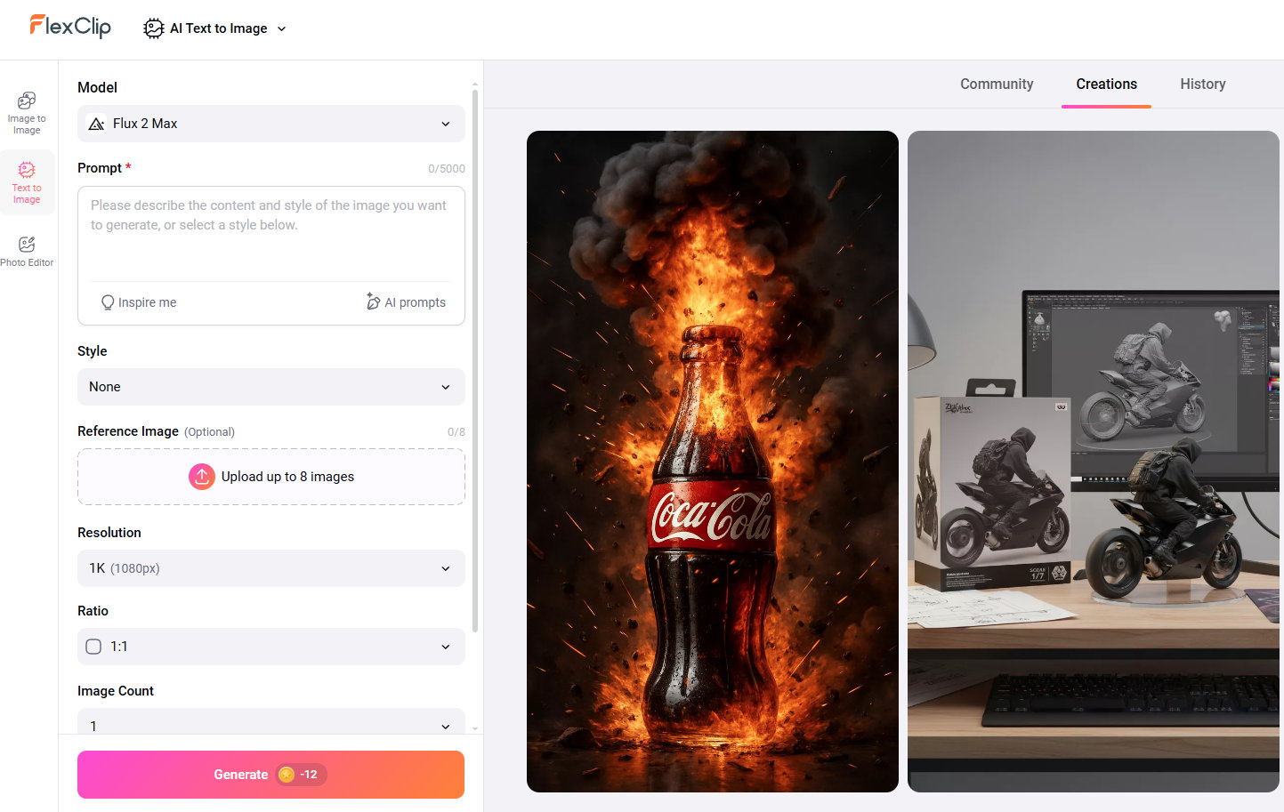 FlexClip: conversione da testo a video tramite IA, da blog a video e da script a video, traduttore IA, sottotitoli automatici e sintesi vocale tramite IA, generatore di immagini tramite IA
