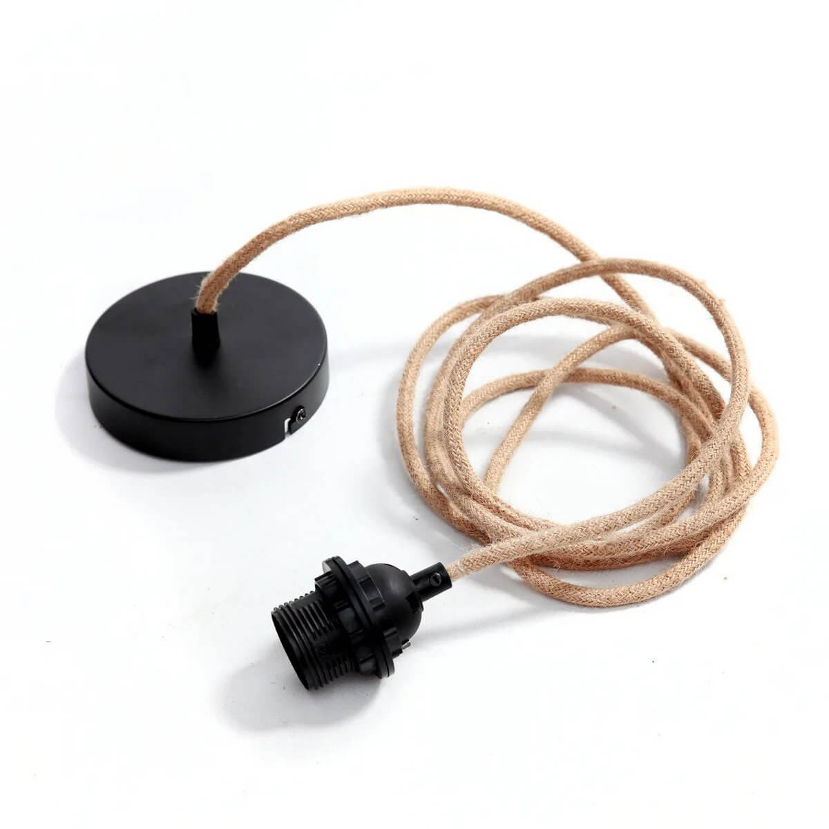 Lampenaufhängung für Deckenleuchten / Pendelleuchten – 1 Fassung (schwarz) mit Jutekabel Lampenaufhängung für Deckenleuchten / Pendelleuchten – 1 Fassung (schwarz) mit Jutekabel – Bild 4