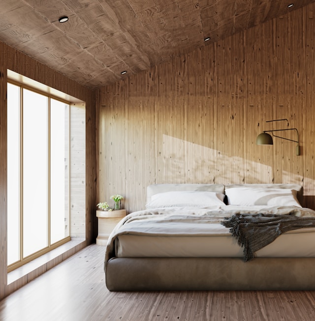 Conception de chambre mettant l'accent sur le naturel dans le choix des matériaux et des couleurs