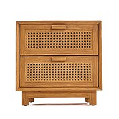 Handgefertigter Nachttisch "Harmony" aus Teakholz und Rattan Handgefertigter Nachttisch "Harmony" aus Teakholz und Rattan