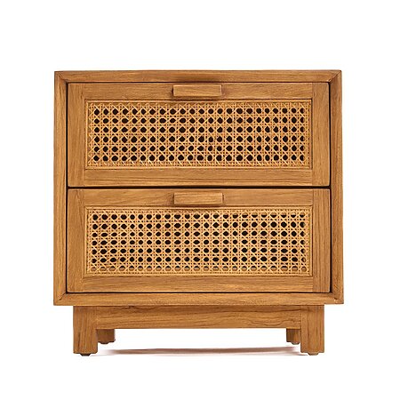 Handgefertigter Nachttisch "Harmony" aus Teakholz und Rattan