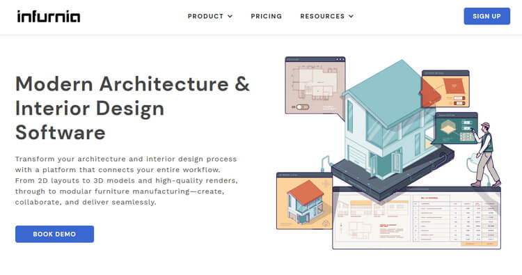 Desde diseños 2D hasta modelos 3D y representaciones de alta calidad, hasta la producción de muebles modulares: cree, colabore y entregue sin problemas