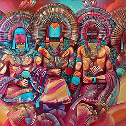 Native American Art von Tony Abeyta: Evening Dance (1991), erhältlich bei Windsor Betts Art Brokerage