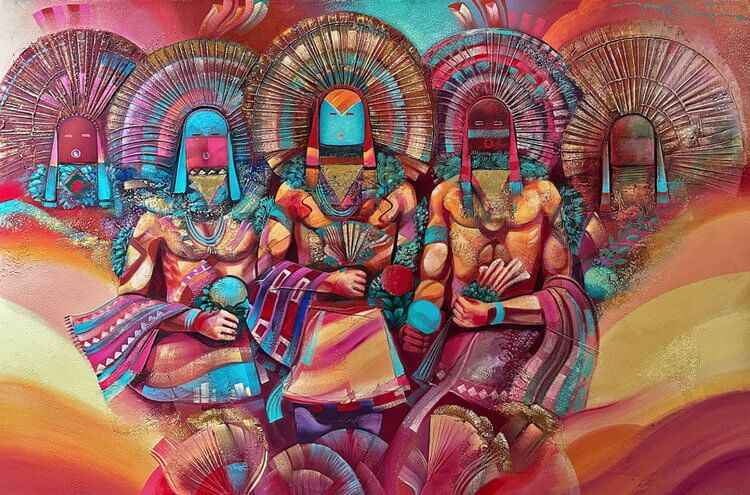 Native American Art von Tony Abeyta: Evening Dance (1991), erhältlich bei Windsor Betts Art Brokerage