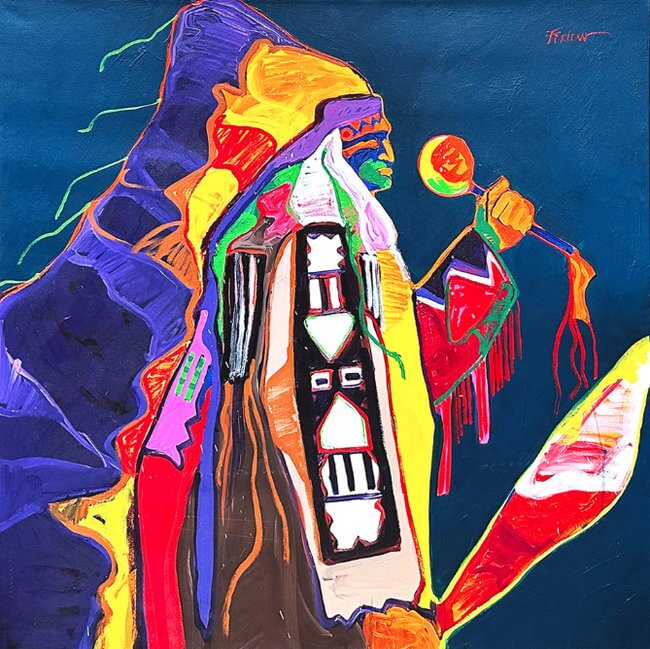 Malcolm Furlow: Chief One Bull, Acryl auf Leinwand