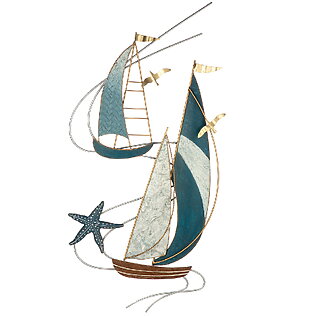 Maritiem metalen wandreliëf "Boottocht", met goudkleurige accenten