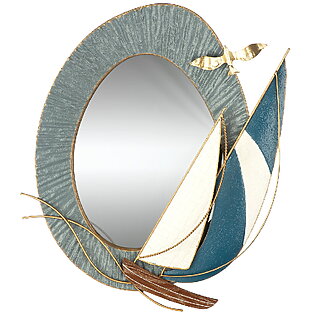 Maritimer Metall-Wandrelief-Spiegel „Bootstour“, goldfarbene Akzente