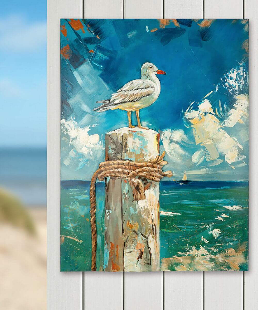 Maritimes Leinwandbild "Coast Bird", handgemalt auf Metall Maritimes Leinwandbild "Coast Bird", handgemalt auf Metall – Bild 2